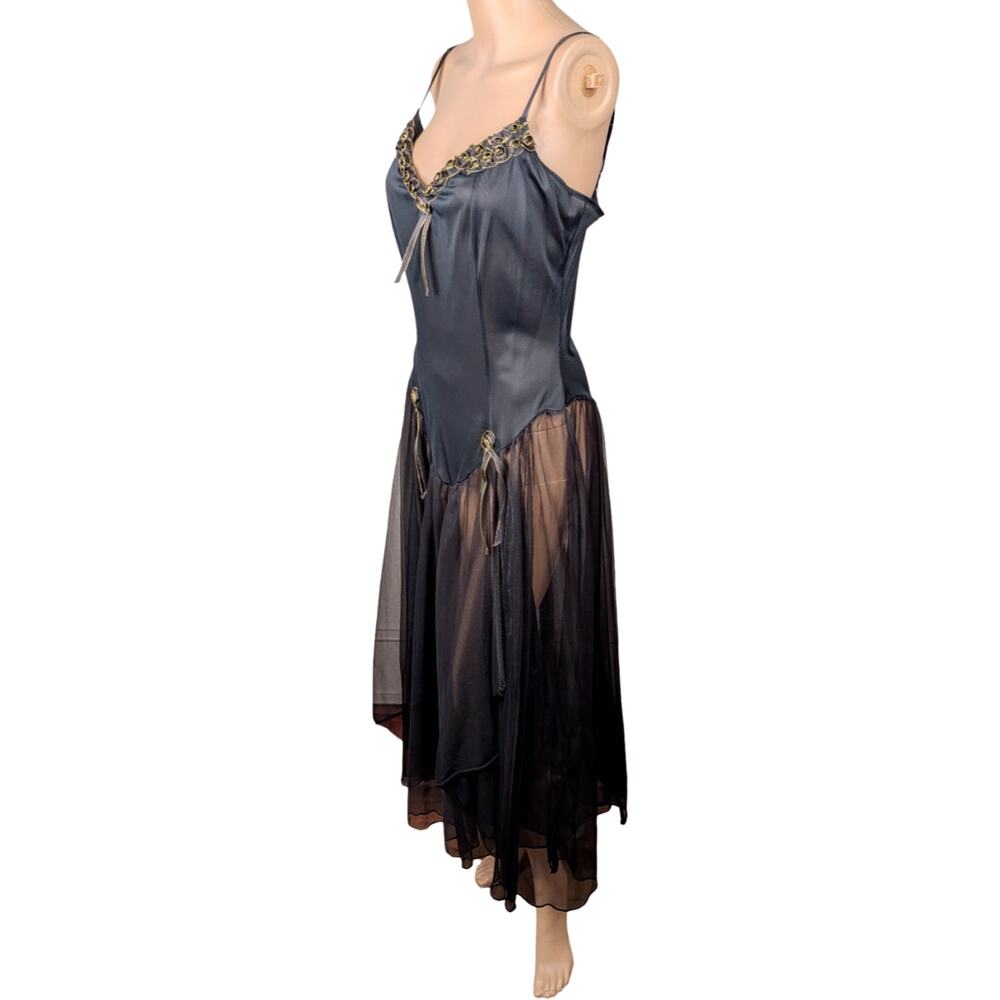 VTG 80s Frederick’s of Hollywood Dress Black Gold Asymmetric Whimsigoth Rare S/M - Picture 6 of 10